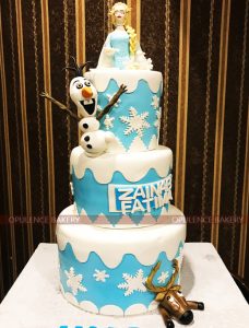 Elsa White Blue Colored Themed Cake