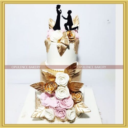 Couple Wedding Cake Golden & White