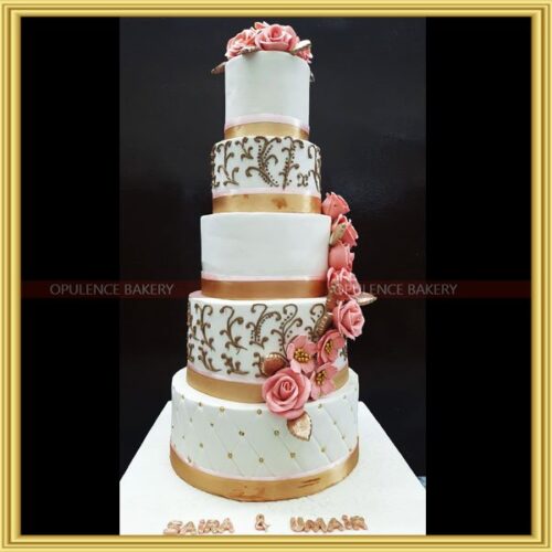 White & Pink Flower Wedding Cake
