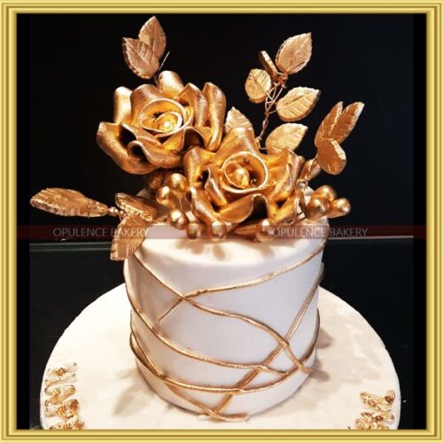 golden rose flower fondant cake