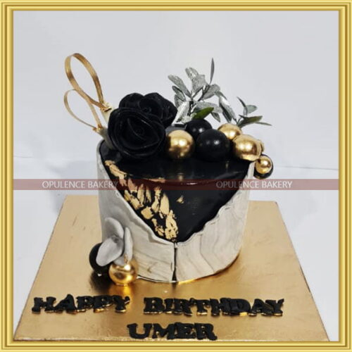 Black & Grey Floral Designer Cake