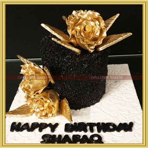 Black & Gold Floral Cake