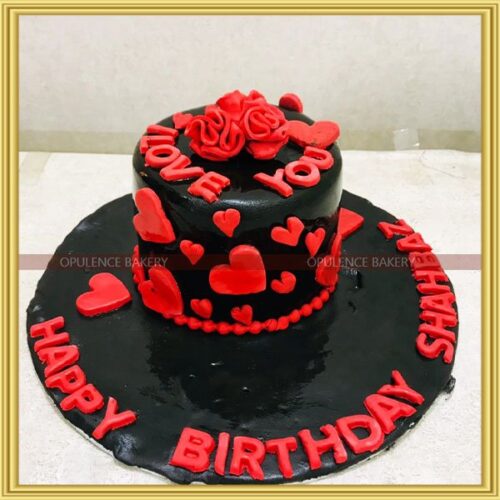 Black & Red Hearts Cake