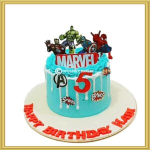 Customized Marvel Avengers superhero theme birthday cake in Lahore by Opulence Bakery.