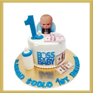 Fondant Boss Baby 1st birthday theme cake in Lahore by Opulence Bakery.