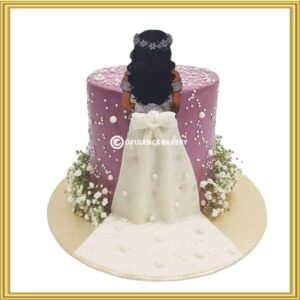 Fondant bride dress bridal shower theme cake in Lahore by Opulence Bakery.