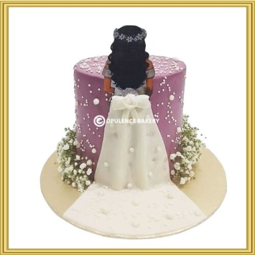 Fondant bride dress bridal shower theme cake in Lahore by Opulence Bakery.
