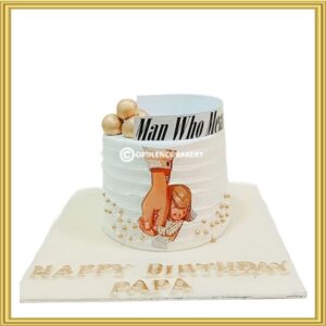 Fondant father's birthday cake for dad with gold spheres in Lahore by Opulence Bakery.