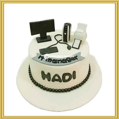 Custom computer theme IT manager cake in Lahore by Opulence Bakery.