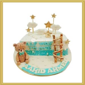 6 month half birthday cake with teddy bear in Lahore by Opulence Bakery.