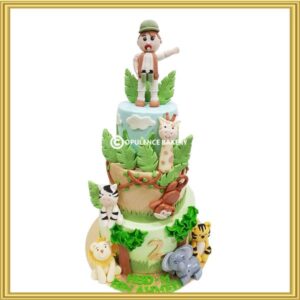 3-tier animal theme safari birthday cake in Lahore by Opulence Bakery.