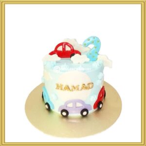 Car theme toddler 2nd birthday cake in Lahore by Opulence Bakery.