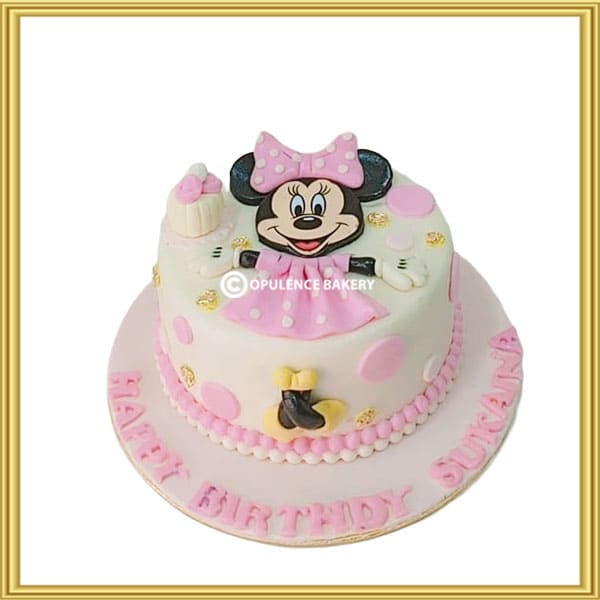 Designer Minnie Mouse theme birthday cake for girls in Lahore by Opulence Bakery.