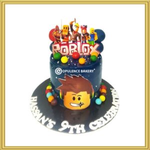 Customized Roblox video game theme birthday cake in Lahore by Opulence Bakery.