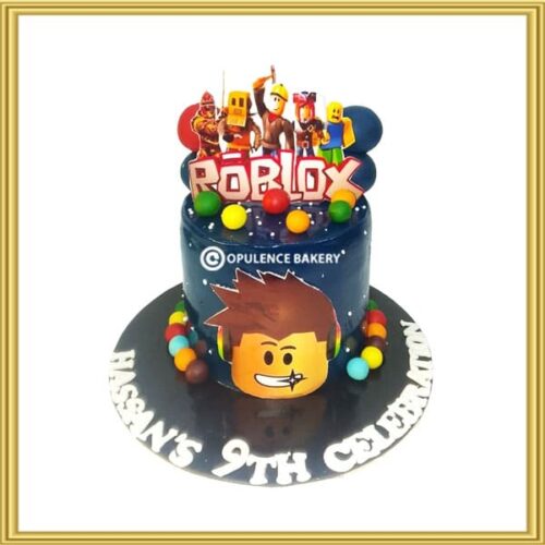 Customized Roblox video game theme birthday cake in Lahore by Opulence Bakery.