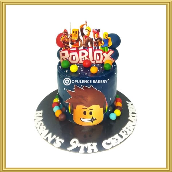 Customized Roblox video game theme birthday cake in Lahore by Opulence Bakery.