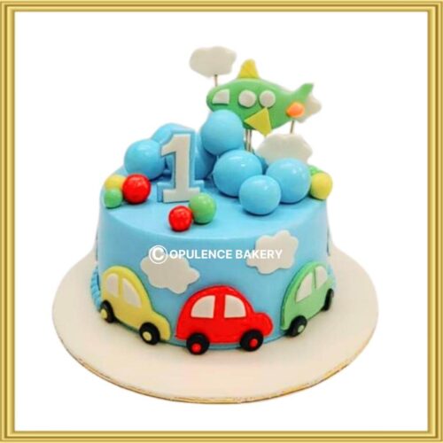 Car and airplane transport birthday cake in Lahore for 1st birthday